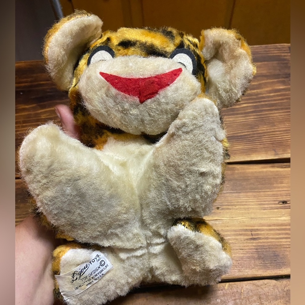 Vintage antique rare toys tiger plush stuffed animal 1950s 
Made in USA